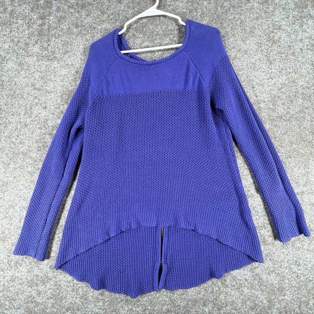 Nicole by Nicole Miller Sweater Womens Large Blue Cotton Honeycomb Knit Back Zip